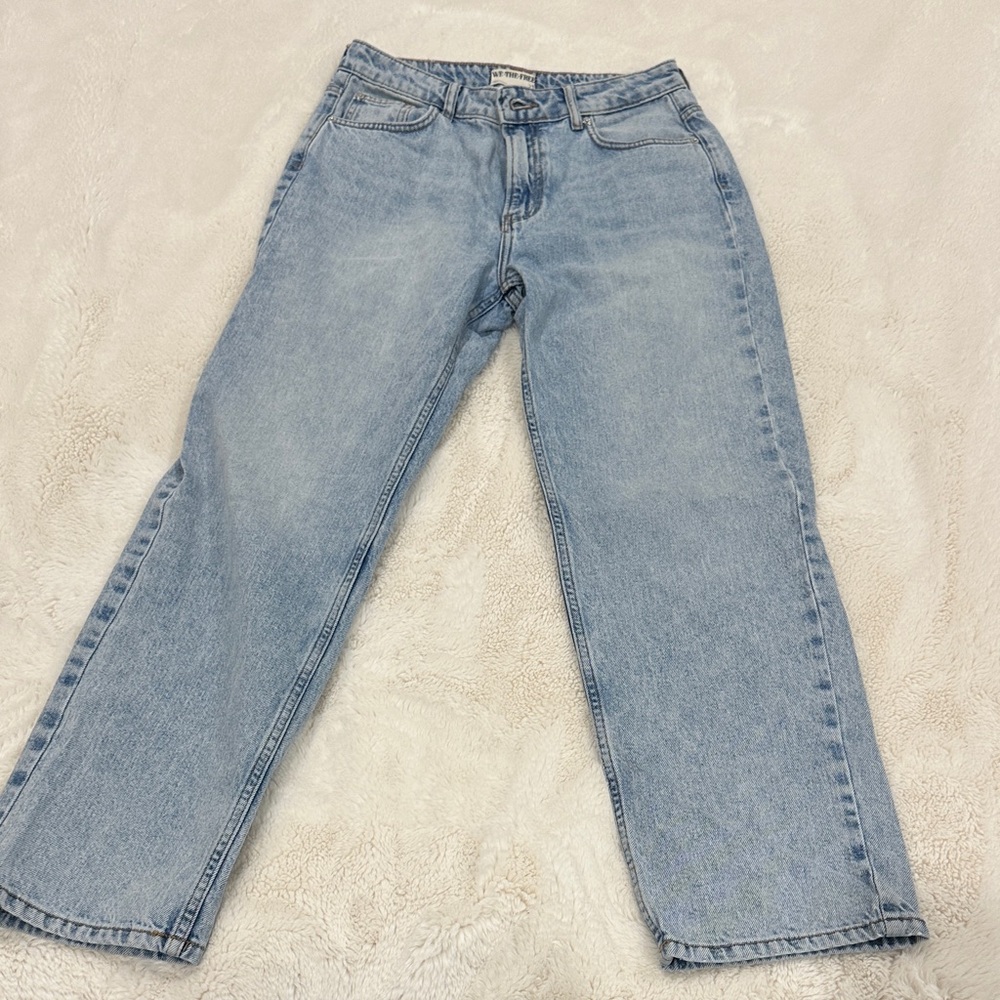 Free People Faded Light Wash Blue Denim Straight Leg Jeans